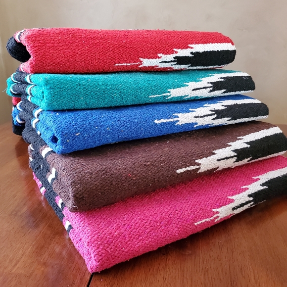 Navajo Style Cotton Rug - Blanket in Turquoise - Picture 5 of 6